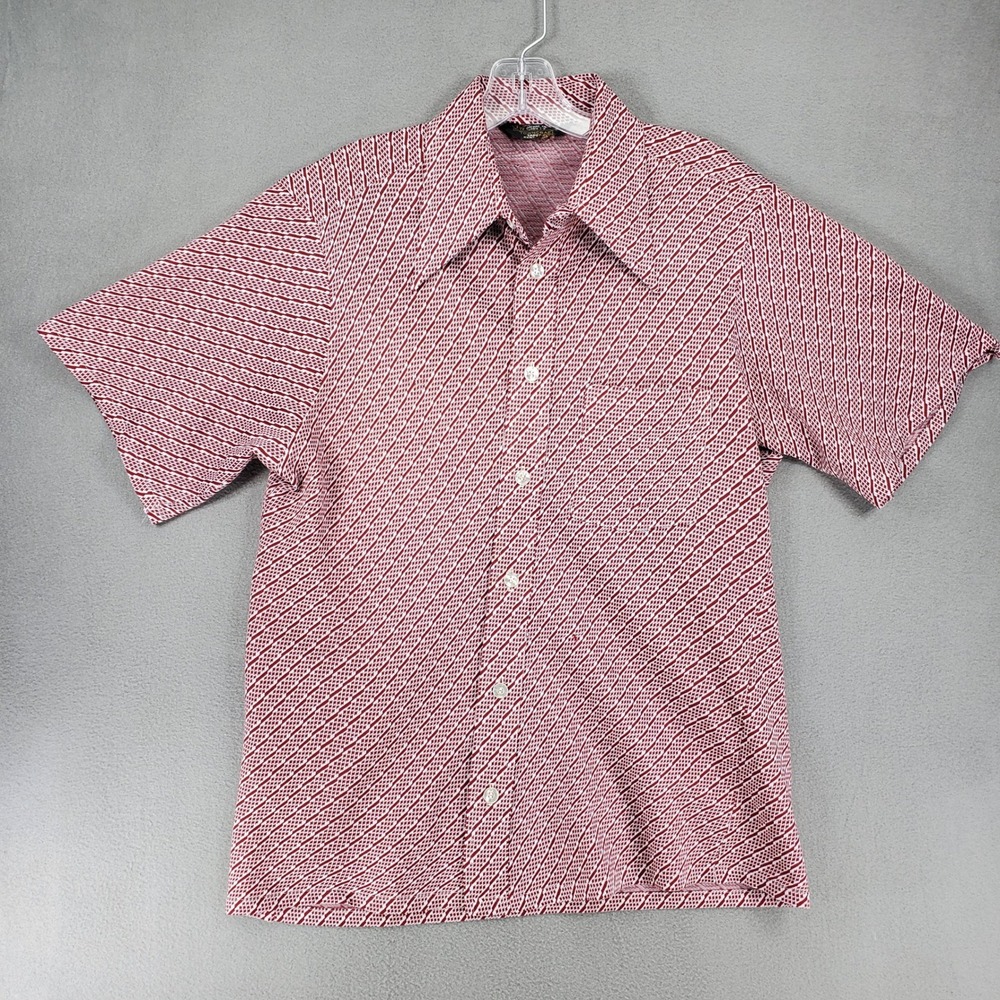 Towncraft Button Down Shirt Men M Red Vintage 70s Geometric Tapered Short Sleeve